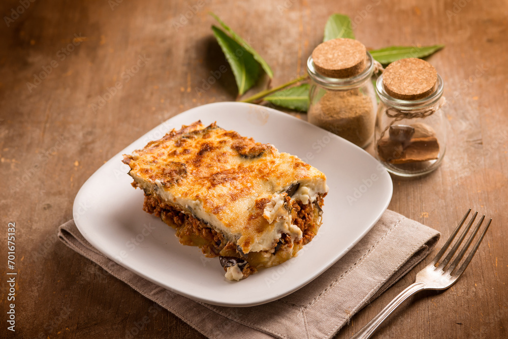 Wall mural slice moussaka traditional greek recipe