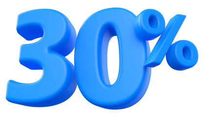 30 percentage discount number blue 3d render