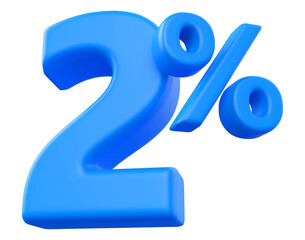 2 percentage discount number blue 3d render