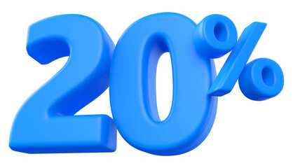 20 percentage discount number blue 3d render