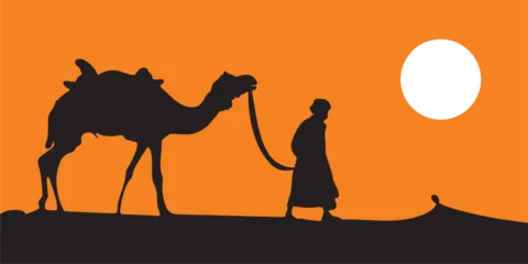 Foto op Plexiglas Sillhouette of camel on sahara © Tyo