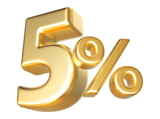 5 percentage discount number gold 3d render