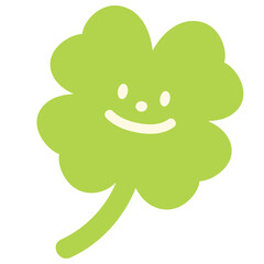 Happy clover leaf drawing for cartoon character, comic, mascot, cute sticker, lucky icon, logo, luck, fabric print, fashion, accessory, banner, ads, positive energy, button, sign, mood, good vibe