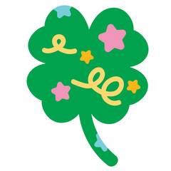 Clover leaf with star and doodle pattern for luck, decoration, garden, tree, cute sticker, lucky icon, logo, fabric print, fashion, accessory, positive energy, button, sign, mood, good vibe