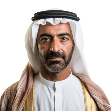 Portrait of an Arab man, isolated on a transparent background.
