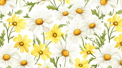 watercolor flower pattern with chamomile