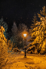 street lamp in winter night