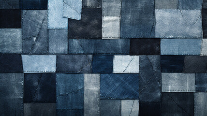 patchwork denim textures pattern background - obrazy, fototapety, plakaty