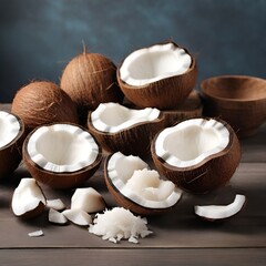 Fototapeta na wymiar coconut shell on a white plate,dessert,sweet,isolated,fresh,healthy,Ai generated 