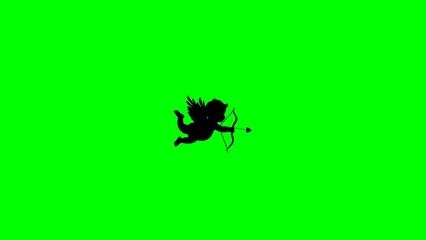 Cupid silhouette flying across green screen