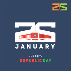 26th January. Republic Day of India. A creative typographical logo design of date 26th January. Depicting India's Parliament House in the negative space. Logo Design. Template Design. - obrazy, fototapety, plakaty