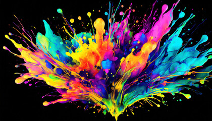 Abstract colorful neon ink explosion on black background