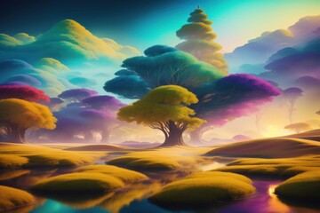 Fantastic landscape of the spiral multiverse, multi color, Amazing colors, game banners. Generative AI.