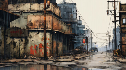 illustration painting of urban street