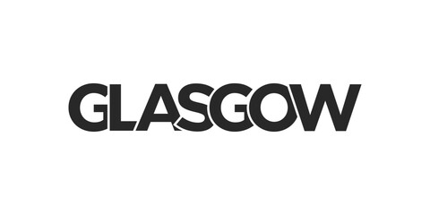 Glasgow city in the United Kingdom design features a geometric style illustration with bold typography in a modern font on white background.