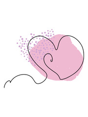 Hearts with abstract pink spots. Line art, one stroke, continuous line. Postcard, valentine, congratulation, Valentine's Day. Vector