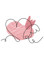 Hearts with abstract pink spots. Line art, one stroke, continuous line. Postcard, valentine, congratulation, Valentine's Day. Vector