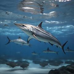 Fototapeta premium Marlin Pelagic Expedition into the Oceanic Realms of Elegance and Conservation Triumphs ai generated
