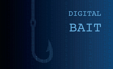 Digital bait, fishing hook as a bait symbol on a gradient blue background. Poster