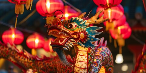 Fototapeta premium Traditional Chinese dragon lunar new year celebration year of the dragon - Generative ai