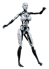 3D Rendering Female Robot on White