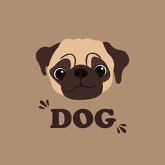 Illustration of a pug on a brown background.
