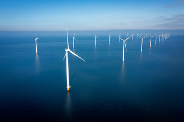 wind turbine park in the sea - obrazy, fototapety, plakaty