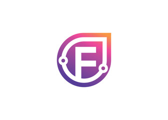 Letter F Technology vector monogram logo design template. Letter F molecule, Science and Bio technology Vector logo