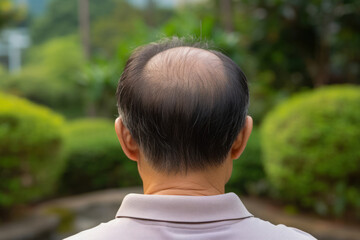 Scalp of a 45-year-old Asian man showing age-related balding