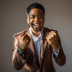 Portrait of happy and successful businessman who is smiling and looking at camera.