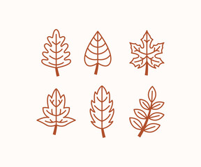 set of autumn leaves simple line vector icon design collections illustration isolated