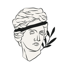 Isolated vector greek goddess head. Greece aphrodite face marble sculpture. Ancient athens statue art. Mythology woman monument. Antique female portrait. History and deities with olive branch clipart