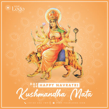 Happy Navratri Day wise post templates design Day 4 - Kushmanda Mata