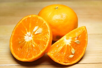 orange on wooden table