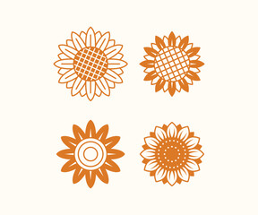set of sunflowers autumn fall season simple flat vector design icon collections element isolated