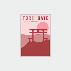 Naklejka premium torii gate culture poster vintage minimalist vector illustration template graphic design