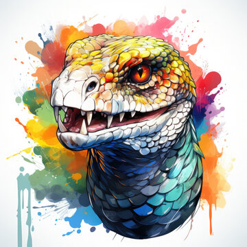 Watercolor Colorful Rattlesnake Illustration, Generative Ai