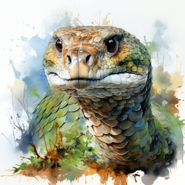 Watercolor Colorful Rattlesnake Illustration, Generative Ai