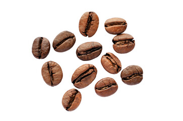 Collection of various coffee beans isolated on white background, top view. Top view of coffee beans isolated on white background. Coffee beans isolated on white background.