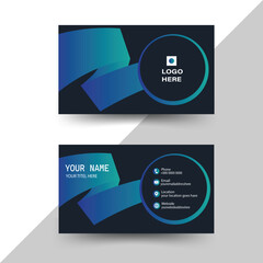 Obraz premium Black and Blue Color Gradient Professional Natural Shape Double Side Corporate Business Card Layout Template