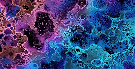 Abstract Pattern with Organic Bubble Textures in Blue, Pink, and Brown