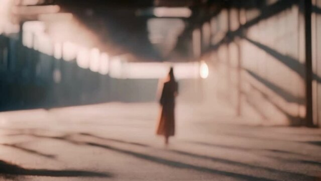 woman walking in solitude in blurred view