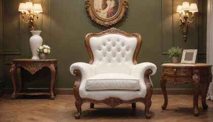 interior design living room with red chair and picture mockup on a wall and a white chair