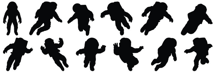 Astronaut silhouettes set, large pack of vector silhouette design, isolated white background © FutureFFX