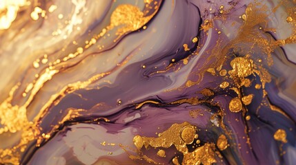 Purple suminagashi. Gold marbled texture.