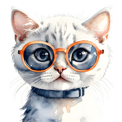 Cute little cat, cartoon style big eyes wearing sunglasses isolated  transparent background. ai generative