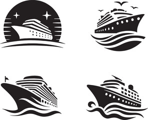 Set of cruise logo black and white vector - obrazy, fototapety, plakaty