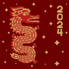 2024 Chinese New Year, year of the Dragon. Chinese zodiac dragon, lanterns. New year greeting cards