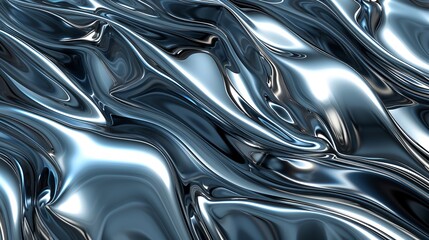 Liquid metal wave chrome hologram with waves - obrazy, fototapety, plakaty