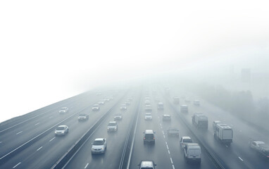 Night Traffic Disappearing into the Mystical Blanket of Fog Isolated on a Transparent Background PNG